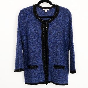 JM Collection Embellished Blue Cardigan Sweater